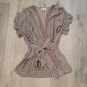 MaxStudio Flutter Sleeve Tie Waist Blouse Size Small